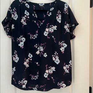 Banana Republic Floral Blouse - Navy and White